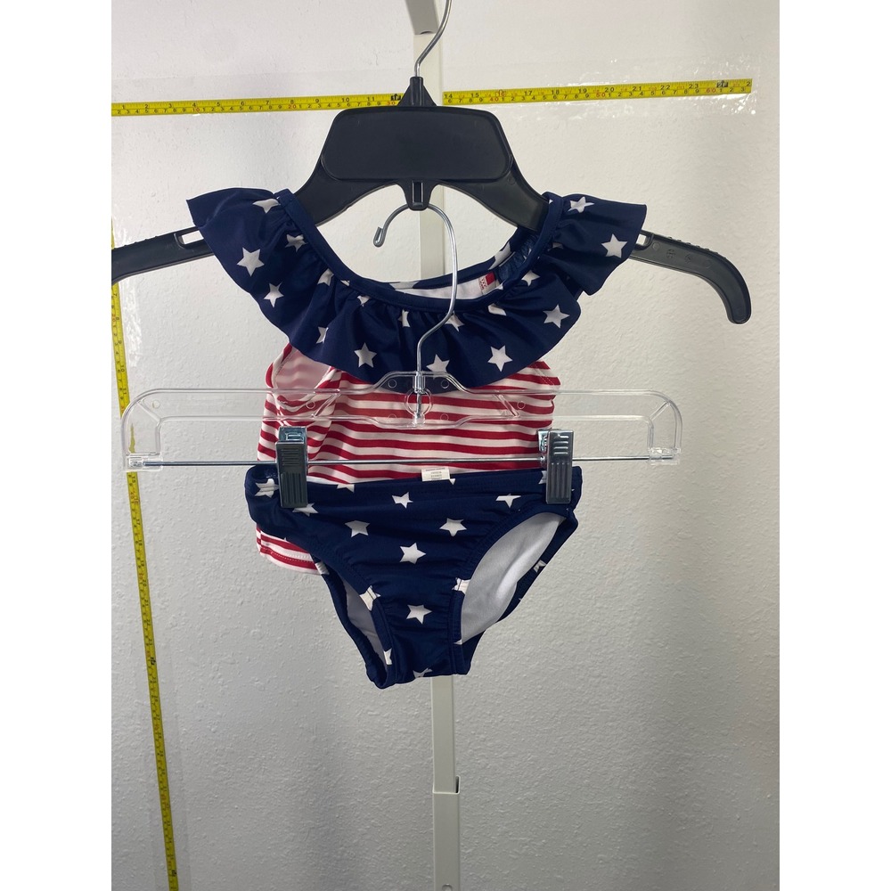 The Children Place Girl Patriotic Star Stripe 2pc Swimsuit 12-18M Red White Blue